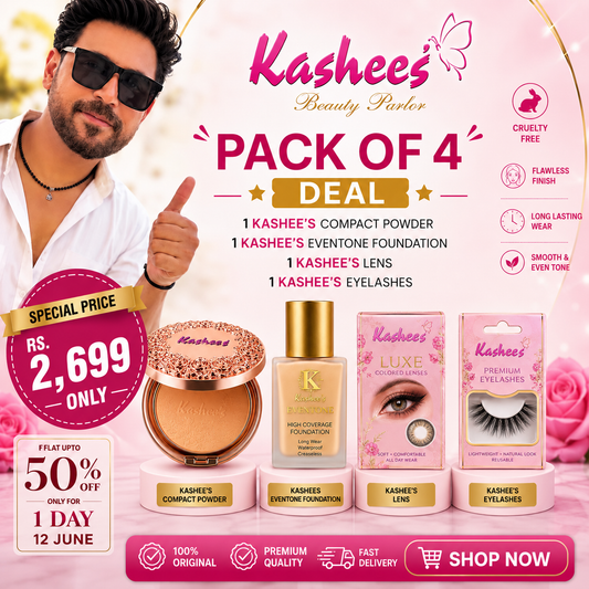 Kashee's Pack Of 4 Foundation,Compact Powder,Lens,Eyelashes