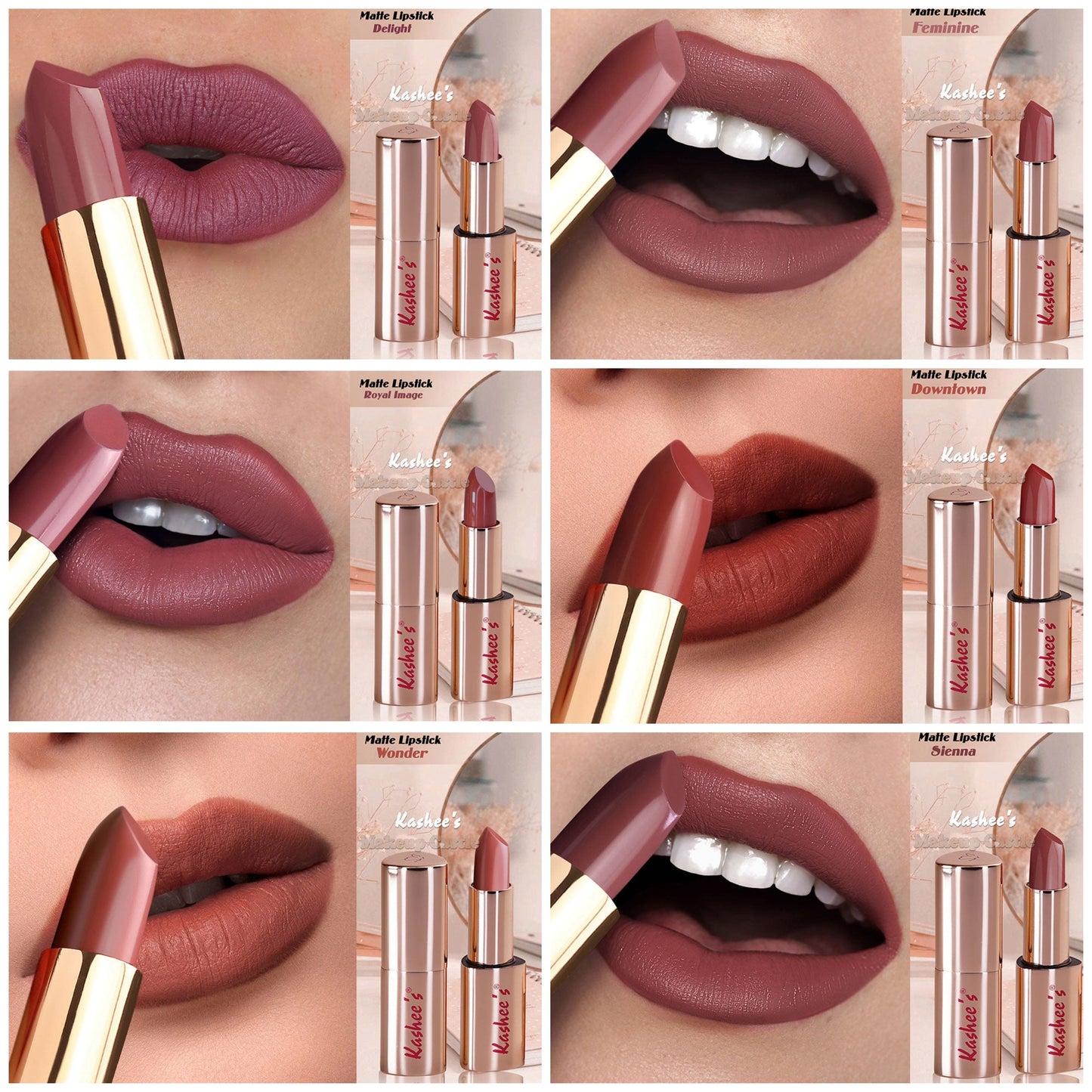 Kashee,s Exclusive Line Top  Lipsticks Pack of 6 ( Limited Time Offer)